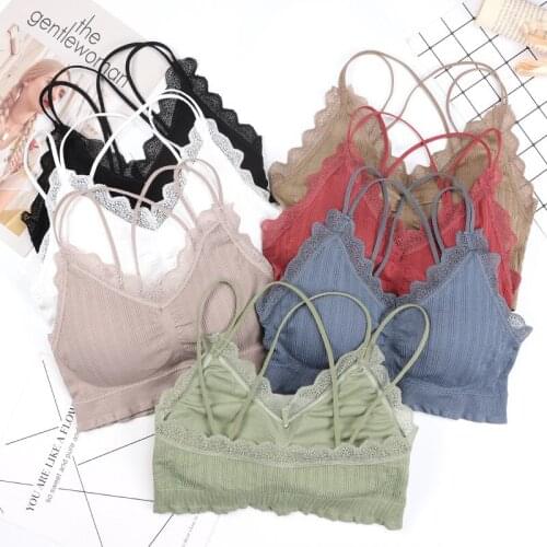 French Style Bralette Seamless Lace Bra Wireless Thin Underwear Sexy Lingerie Soft Push Up Back Cross Bras For Women