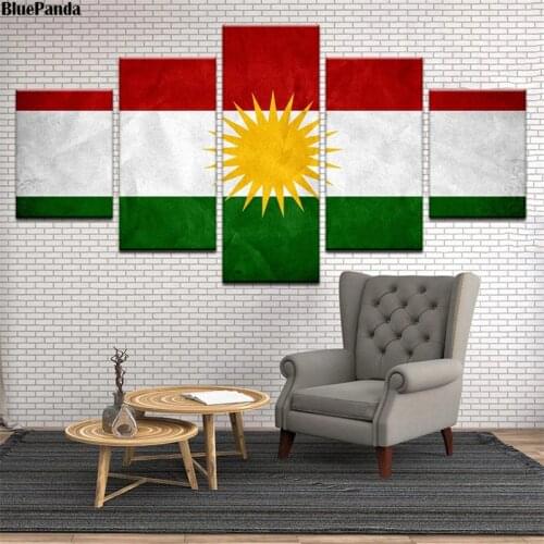 Kurdistan Flag HD Canvas 5 Pieces Painting Oil Print Poster Wall Art Modern Picture For Living Room Home Decor
