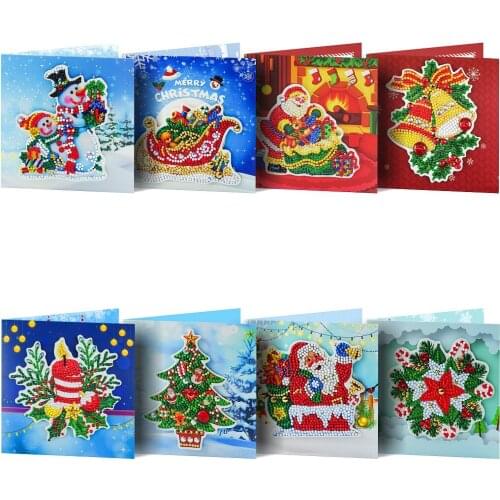 HUACAN Diamond Painting Christmas Cards 5D Diamond Embroidery Cross Stitch Santa Claus Greeting Postcards Gift