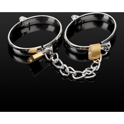 IKOKY Ankle Cuffs Wrist Cuff Stainless Steel Bondage Restraints 1 Pair Couple Binding Adult Game Sex Toys Female Male Handcuff
