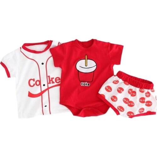 Baby Boy Girls Summer Clothes Set Short Sleeve Tee Shirts Shorts Set Triangle Romper 3 Pieces Cotton Short Cotton Tops+Pants Set