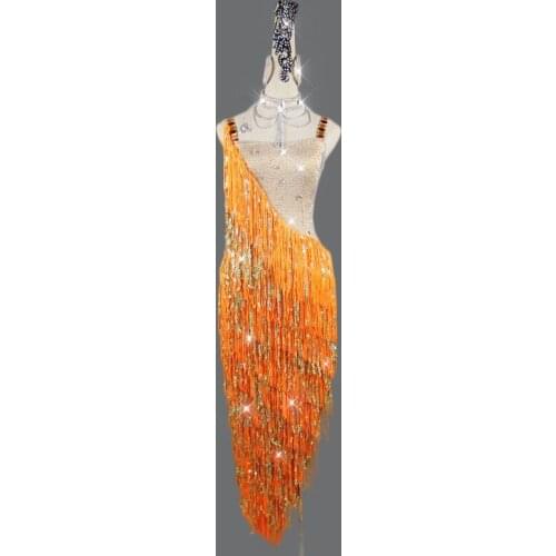 Latin Dance Dresses Women High Quality Customized Rumba Samba Dancing Skirt Lady diamond Tassel Latin Competition Dance Dress