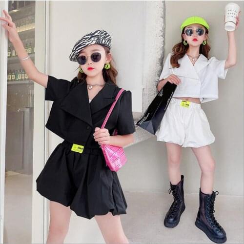 Black White Girls Summer Sets Fashion Baby Kids Suit High-grade Coats And Shorts Sets Family Matching Outfits 6 8 10 12 14