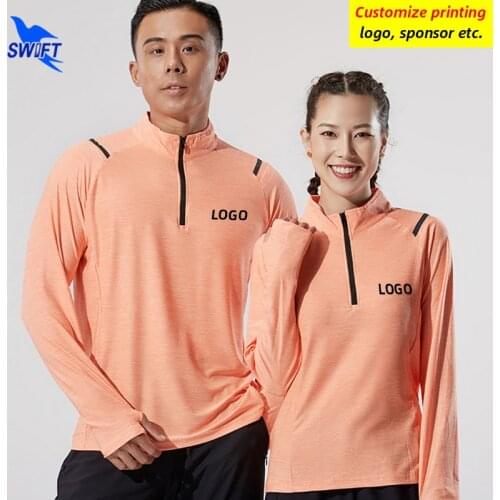 Summer Quick Dry Elastic Running Shirts Men Women 1/4 Zipper Long Sleeve T-Shirt Gym Fitness Workout Sportswear Tops Customize