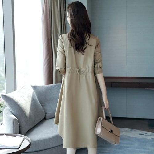 Summer Windbreaker Womens Mid-Length 2021 New Plus Size Dress Korean Thin Spring Autumn Short Thin Femme Trench Coat Tops 167