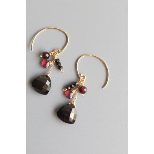 LiiJi Unique Real Triangle Black Spinel Red Garnet 925 Sterling Silver Gold color Handmade Drop Earrings Elegant Jewelry