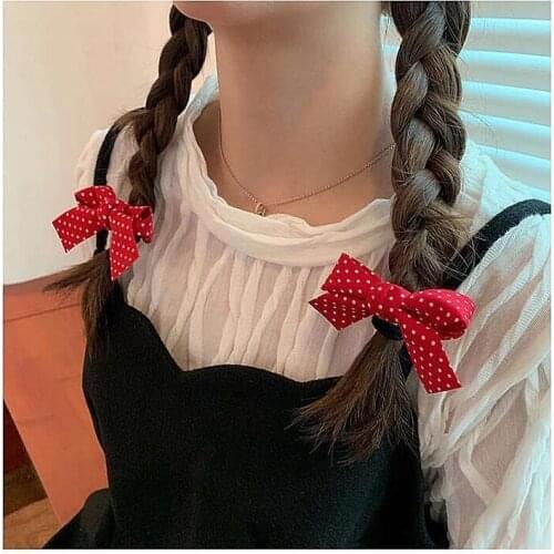Lovely Cute Fabric Red Bowknot Butterfly Hair Band Pony tail Hair Rope Hot Selling Hair Rings Elegant Elastic Hair Accessories