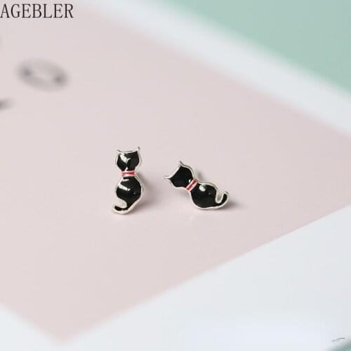 Cute Japanese Style New Arrival Glaze Black Cat Tail Stud Earrings S925 Sterling Silver Nail Cute Earrings Girl Women Gift