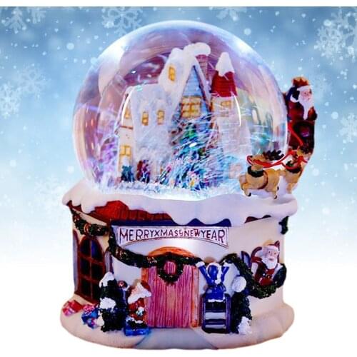 4-in-1 Multifunctional Snow Globe Christmas Crystal Ball Music Box Resin Luminous Birthday Gifts Party Wedding Decoration
