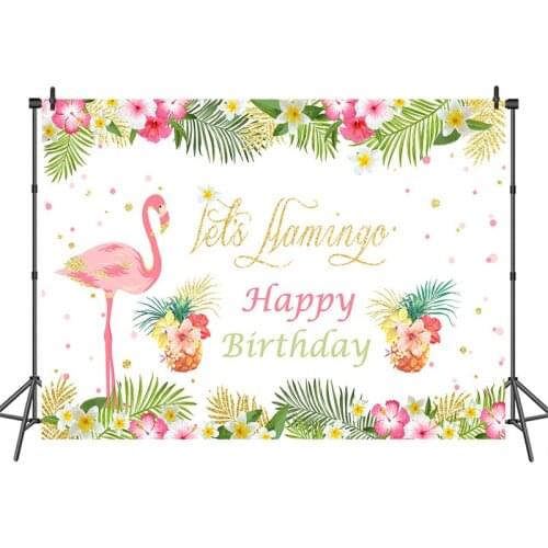 Neoback Happy Birthday Photographic Background Flamingo Flower Backdrops Pattern Custom Background for Photo