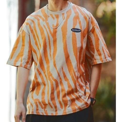 Hip Hop Striped Original Men Japan Style Clothes O Neck Top Tee T-shirts Summer Casual Letter Pullover Sport Loose Streetwear