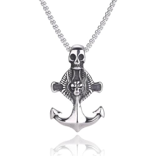 Stainless Steel Anchor Skull Men Necklaces Link Chain Pendants Punk Rock Hip Hop Unique for Male Boy Trendy Jewelry Gift SP0852