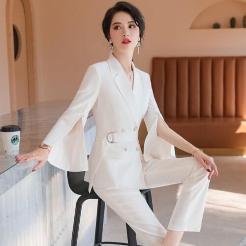2020 new spring and autumn high quality women pants suits Elegant solid color womens blazer jacket Casual trousers office suit