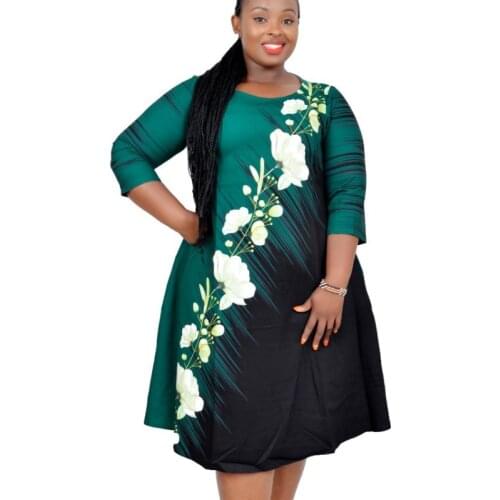 2XL-6XL Plus Size African Print Dresses for Women 2021 A Line Midi Dress African Clothes Dashiki Casual Robe Africaine Femme