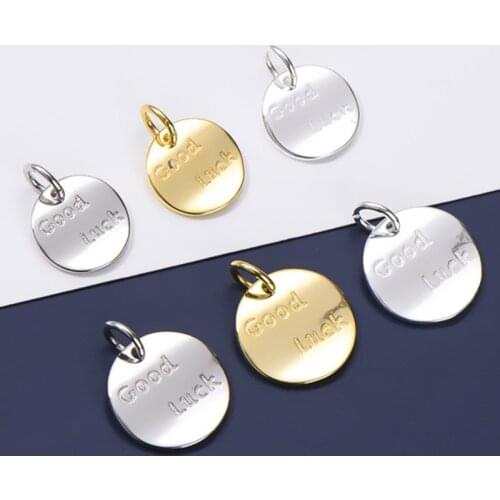 925 Sterling Silver Fashion Lettering Good Luck Charms 9.8mm 11.7mm Irregular Unisex Silver Jewelry Pendants DIY Lucky Necklace