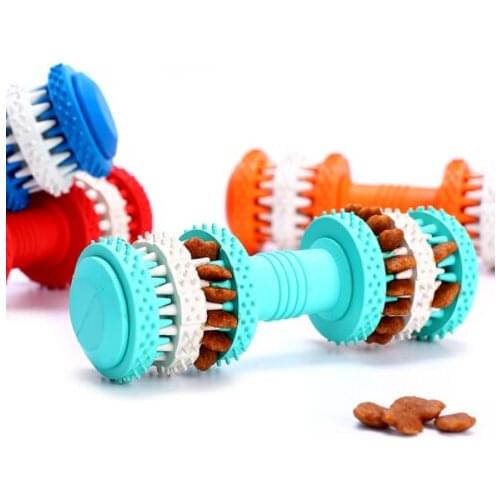 Rubber Molar Dog Toys Clean Dumbbell Teething Stick Bite Toys Pet Dog Supplies Chew Toys Swivel Leakage Of Food For Pet Training