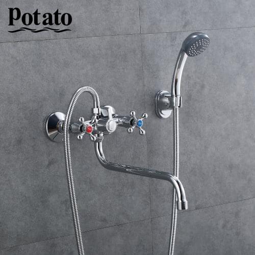 Potato Bathroom Shower Faucet Economic Zinc Trough Bathtub Sprayer Double Control Bath Mixer With Shower Head p2465