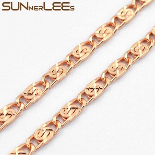 SUNNERLEES Fashion Jewelry Rose Gold Color Necklace 4mm Snail Link Chain For Mens Womens Gift C15 N