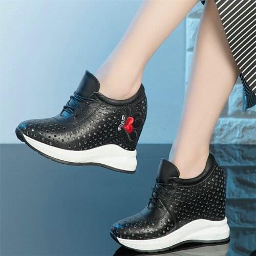 2021 Summer Pumps Shoes Women Lace Up Genuine Leather Wedges High Heel Ankle Boots Female Round Toe Fashion Sneakers Casual Shoe