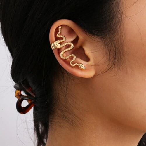 Punk Gold Snake Cuff Earrings for Women Men Animal Ear Clip on Earrings Hip Hop Bohemian Brincos Party New Year Jewelry Gift