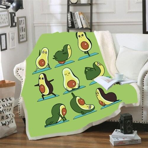 Funny Yoga avocado 3D Printed Sherpa Blanket Couch Quilt Cover Travel Bedding Outlet Velvet Plush Throw Fleece Blanket Bedspread