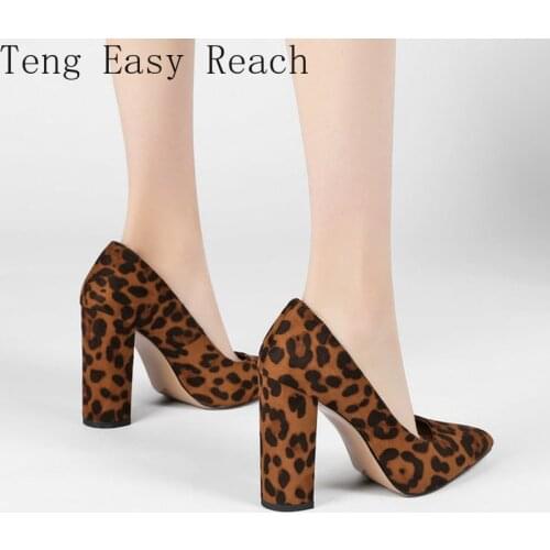 2021 Sexy Leopard Print Suede High Heels 11cm Pointed Toe Pumps Spring Autumn Square High Heel Female Shoes Big Size 34-43
