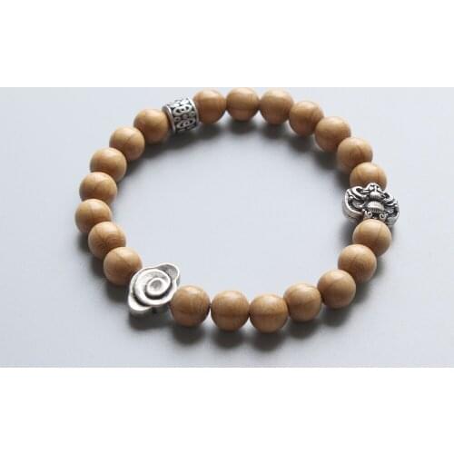 Natural Wooden Beads With Tibetan Buddha Eye Lucky Bat Totem Copper Charm Bracelet For Men Women Handmade Jewelry Wholesale