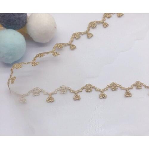 1Yards Lace Applique Gold Lace Trims 4.7cm Embroidery Loves Laces Gold Trimmings Sewing Collar Clothes Party Dress encajes T20