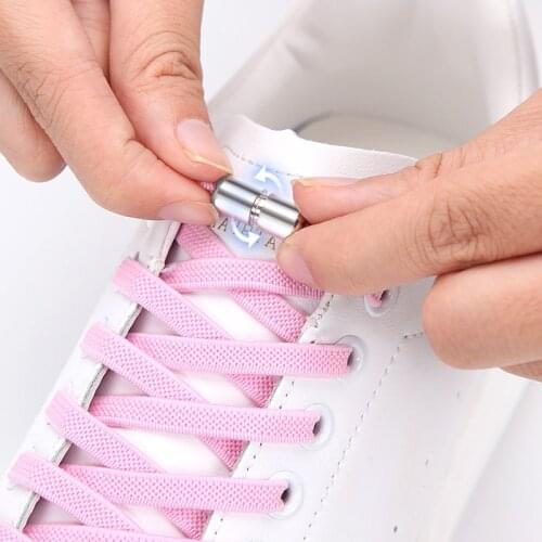 1 Pair Elastic Shoelaces Flat No Tie Shoe laces Fashion Fast Metal Lock Shoelace Kids Adult Sneakers Safety Lazy Laces Unisex