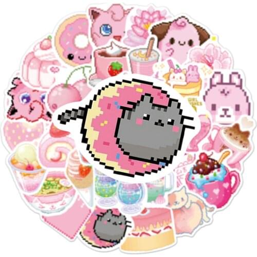 10/50PCS INS Style Pink Pixels Cute Stickers Aesthetic Laptop Water Bottle Waterproof Graffiti Decal Sticker Packs Kid Toy