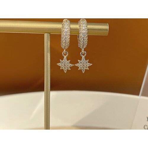 14k Real Gold Jewelry Full of Diamond Micro Inlay Zircon Star Luxury Earrings for Woman Holiday Party Daily Elegant Earring