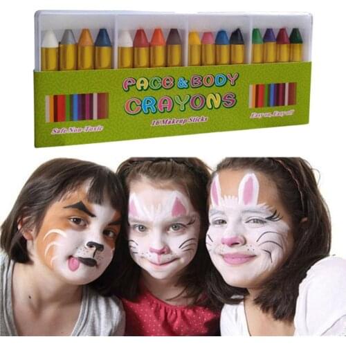 16pcs/1set Halloween Face Color Crayons Transparent Children Painted Face Crayons Boxed Friendly Environmentally Non-toxic N6V2