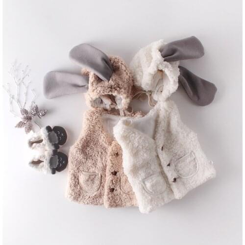 2020 Baby Girl Boy Winter Clothes Girl Fur Vest New Sweet Solid Color Warm Baby 2pcs Cardigan Cashmere Vest Coat +Hat 3 9 12 18M