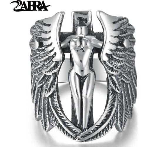 ZABRA 925 Sterling Silver Angel Wings Ring for Men Women Elegant Angle Modeling Thai Vintage Retro Charm Christian Holy Jewelry