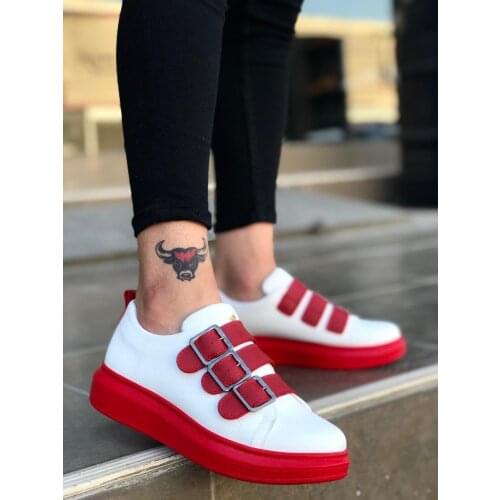 BA0137 Boa White Red Buckled Thick Bottom Men Shoes