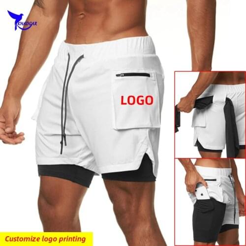 2020 Quick Dry Double Layer Running Shorts Men 2 in 1 Sportswear Short Pants Big Pocket Camo Training Gym Fitness Bottoms Custom