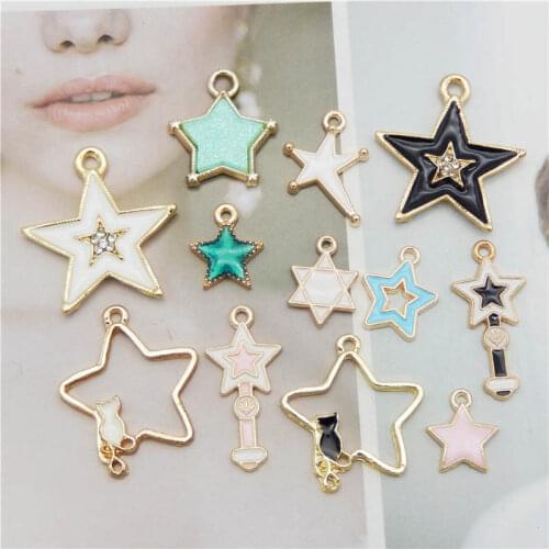 Julie Wang 12PCS Enamel Charms Mixed Star Magic Wand Zinc Alloy Gold Tone Pendant Bracelet Jewelry Making Accessory