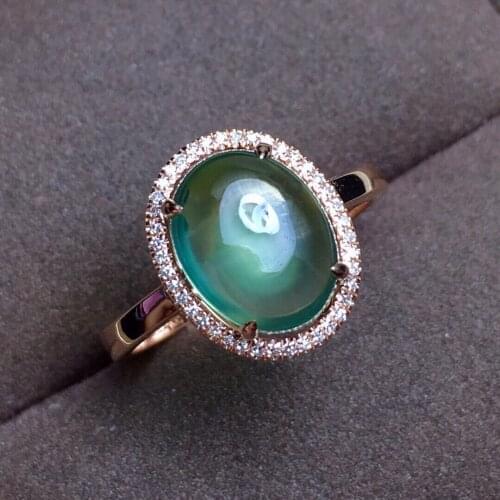 E331 Fine Jewelry Real 18K Rose Gold 100% Natural Prehnite Gemstones 3.1ct Diamonds 18k Gold Diamonds Stone Female Ring