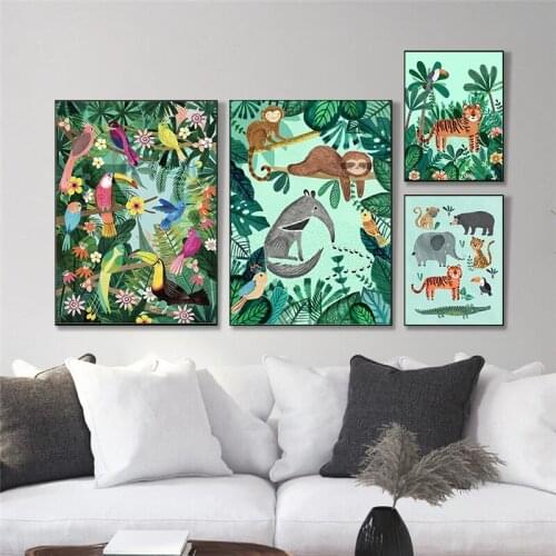 Nordic Canvas Painting Tiger Panda Leopard Parrot Jungle Posters and Animals Prints Wall Art Pictures for Living Home Decoration