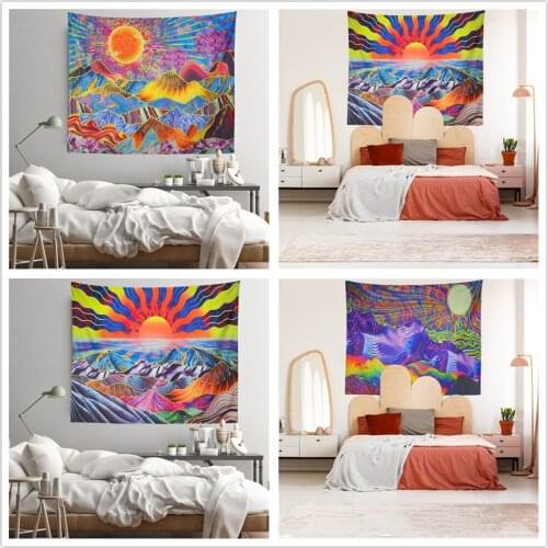 Colorful Abstract Rock Mountain Peak Sunrise Sun Print Tapestry Home Living Room Bedroom Decoration Hanging Paintings