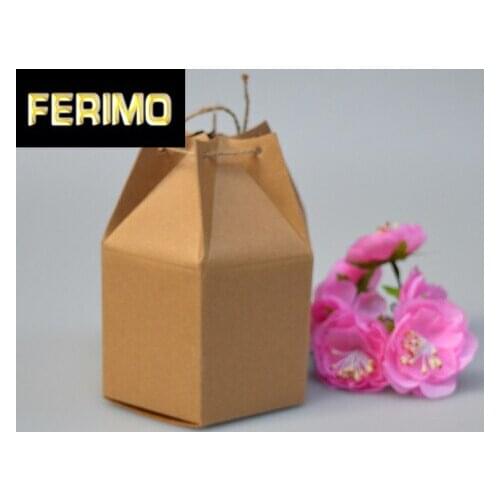 5pcs Creative Kraft Paper package cardboard box lantern hexagon craft gift candy box Christmas gift packaging paper box