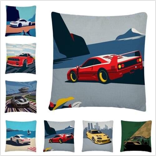 Sports Car Simplified Drawing Pattern Linen Cushion Cover Pillowcase Home Sofa Car Decoration Pillowcase45X45 Cm