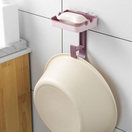 Wall-mounted Soap Box No Drilling Soap Tray Self Adhesive Bathroom Soap Holder Soap Dish Rack with Hanger for Soap Organizer
