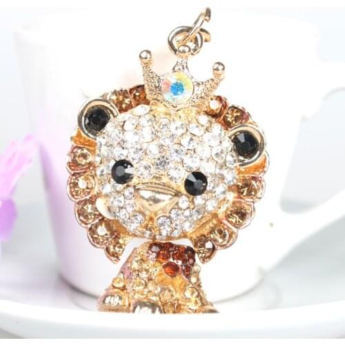 New Lion Leo King Lovely Crownling Fashion Rhinestone Crystal Purse Bag car Key Ring chain Jewelry Gift Brutal-style New Arrive