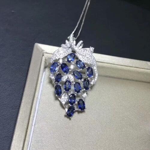925 sterling silver inlaid natural sapphire pendant necklace 3 * 5mm luxury fashion style birthday gift
