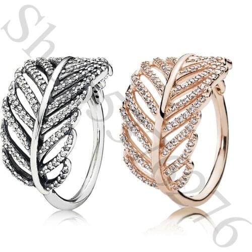 Authentic 925 Sterling Silver Light As A Feather Fashion Ring For Pandora Women Bead Charm Gift DIY Jewelry