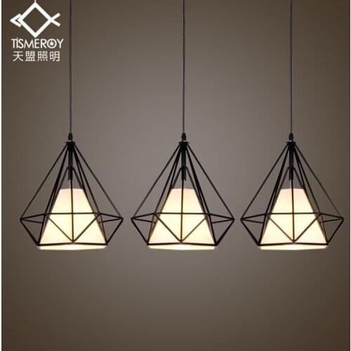 Modern Minimalist Retro Diamond Hanging Lamp Coffee Iron Bar Three Head Office Of Industry Of Restaurant Lighting luminaire