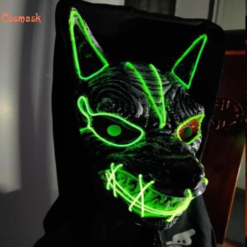 COSMASK Halloween LED Streamer Full Face Mask Party Wolf Head Ghost Face Horror Glow PVC Mask