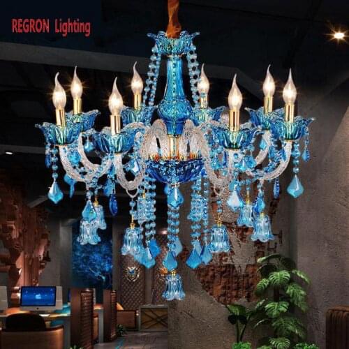 Restaurant blue Chandeliers led candelabro For Kitchen Bar Led Blue Crystal Chandelier Bell Cafe lighting Suspension Lamp lustre