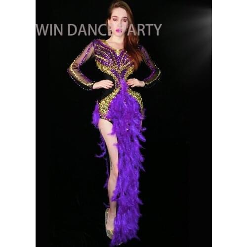Purple One Piece Flamenco tap Dance Mordern Dance Anniversary Birthday Party Bar Sparkly Diamond Internet celebrity Opera